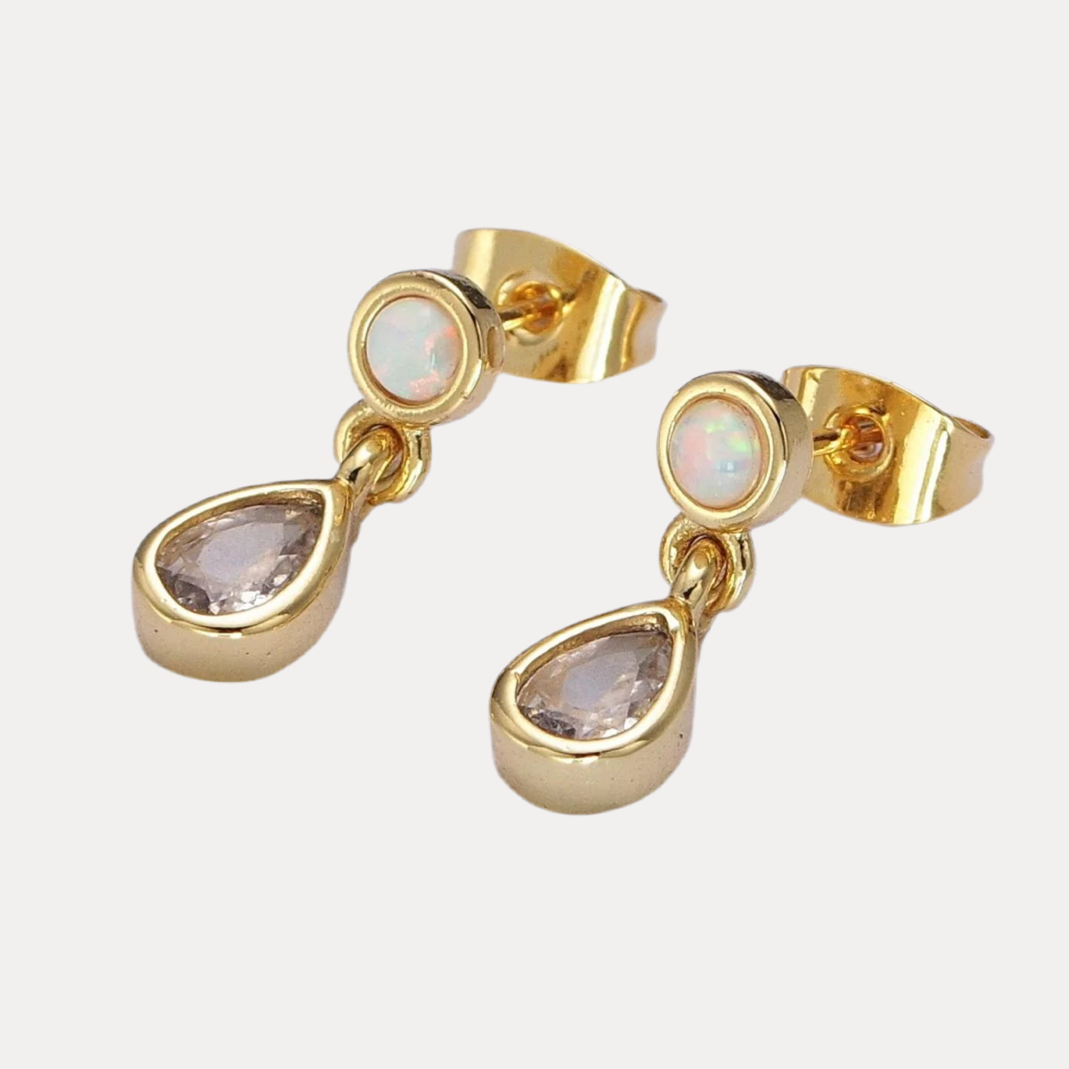 Opal Teardrops in 24K Gold-Filled with Cubic Zirconia