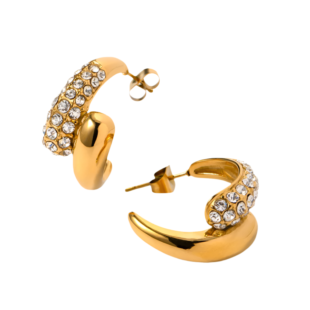Twisted Half Circle Earrings in 18K Gold-Plating with Cubic Zirconia