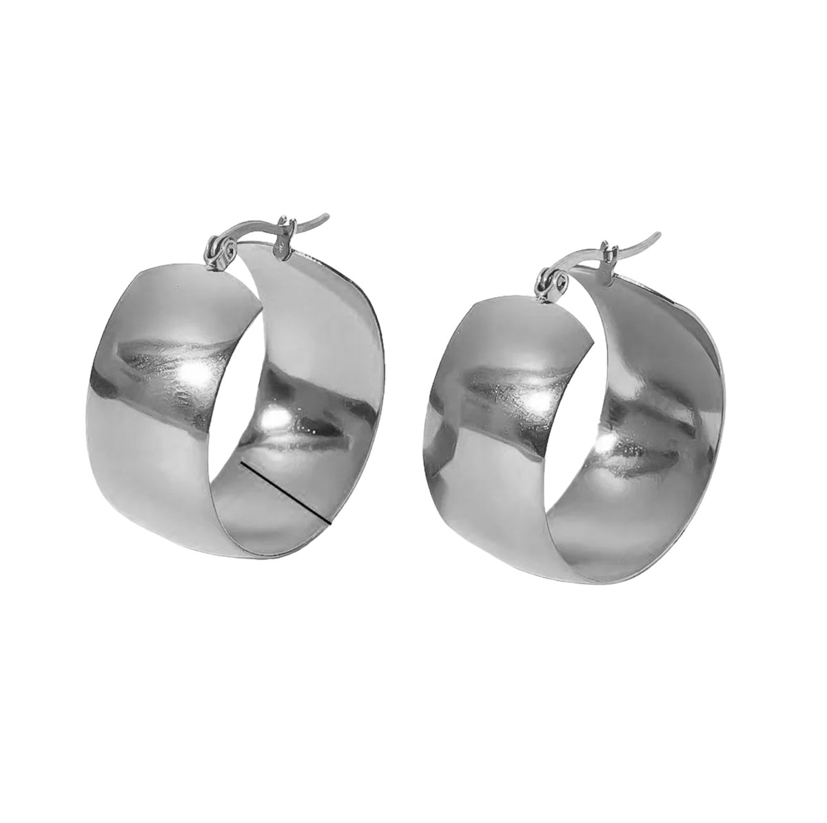 Silver Thin Wide Hoops