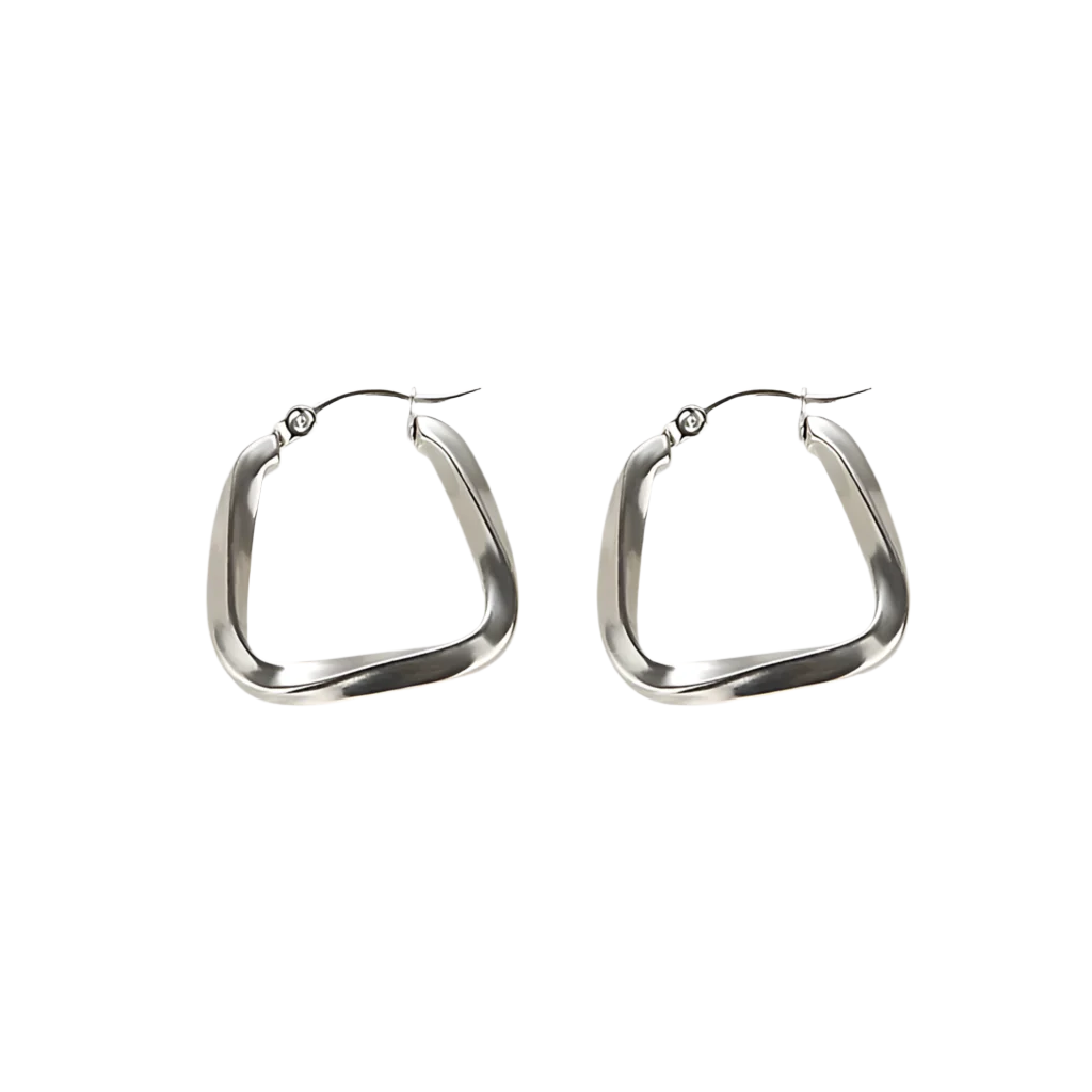 Silver Textured Geometric Square Hoops in 18K Gold-Plating