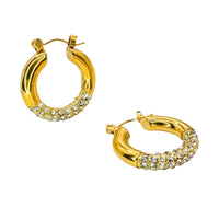 18K Half CZ Medium Hoops