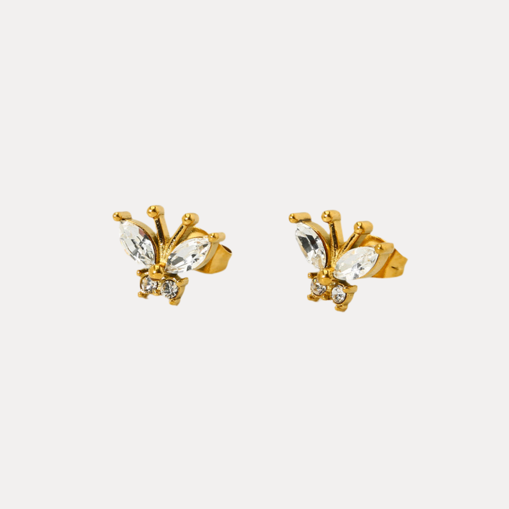 Pave Butterfly Studs in 18K Gold-Plating with Cubic Zirconia