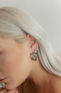 Silver Triple Layer C Shaped Earrings