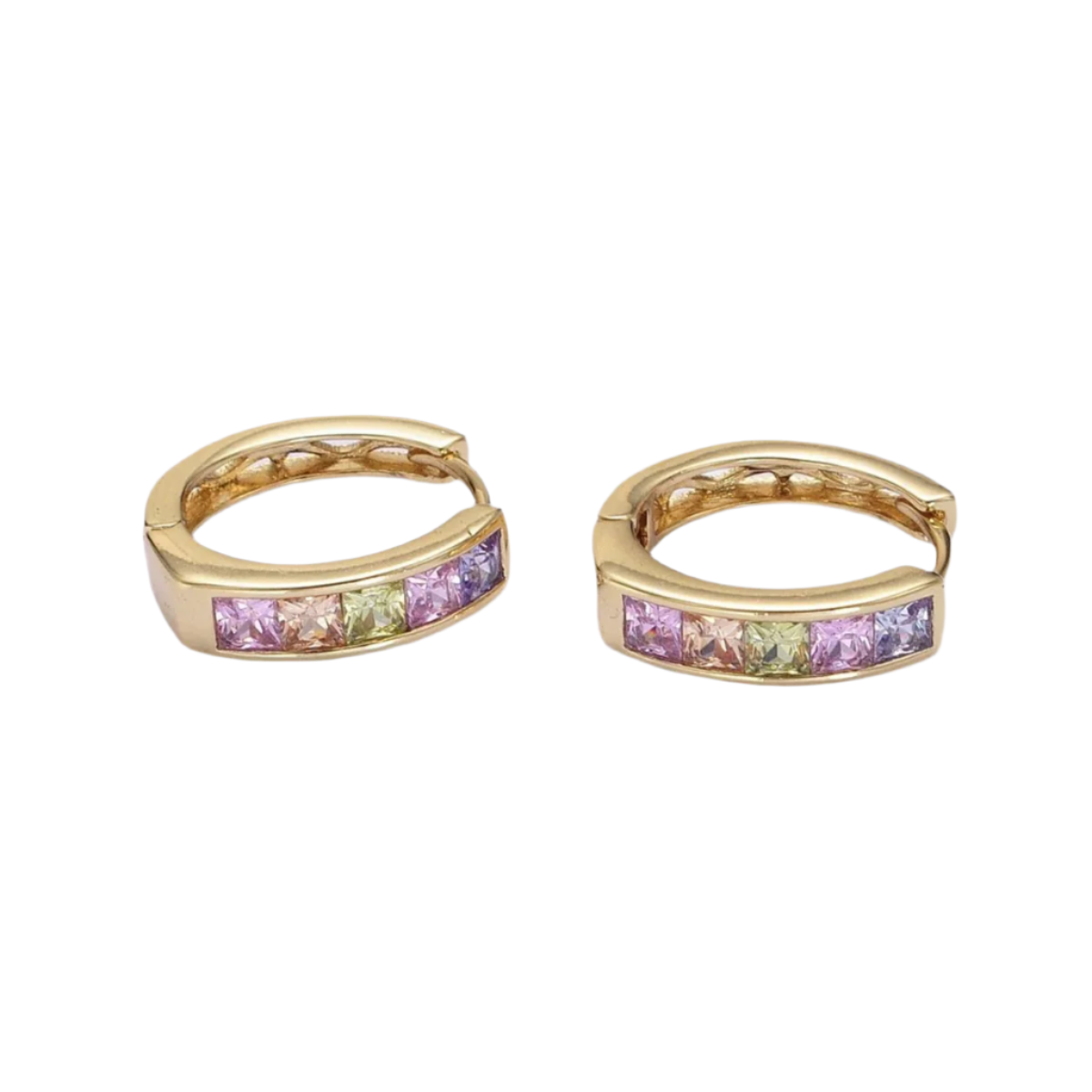 Multi-color Square Hoops in 14K Gold-Filled with Cubic Zirconia