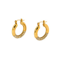 18K Half CZ Medium Hoops