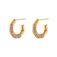 18K Bamboo Studded Hoop Earrings