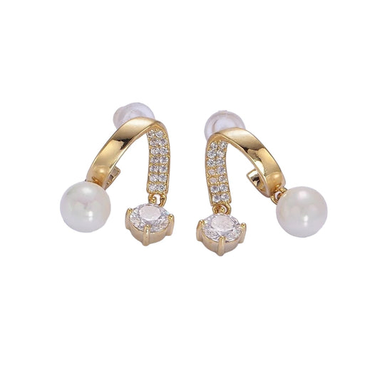 16K Double Band Micro Paved CZ Pearl Earrings