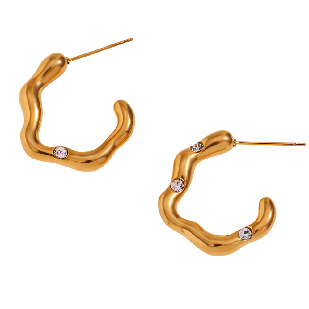 Irregular Open Hoops in 18K Gold-Plating with Cubic Zirconia