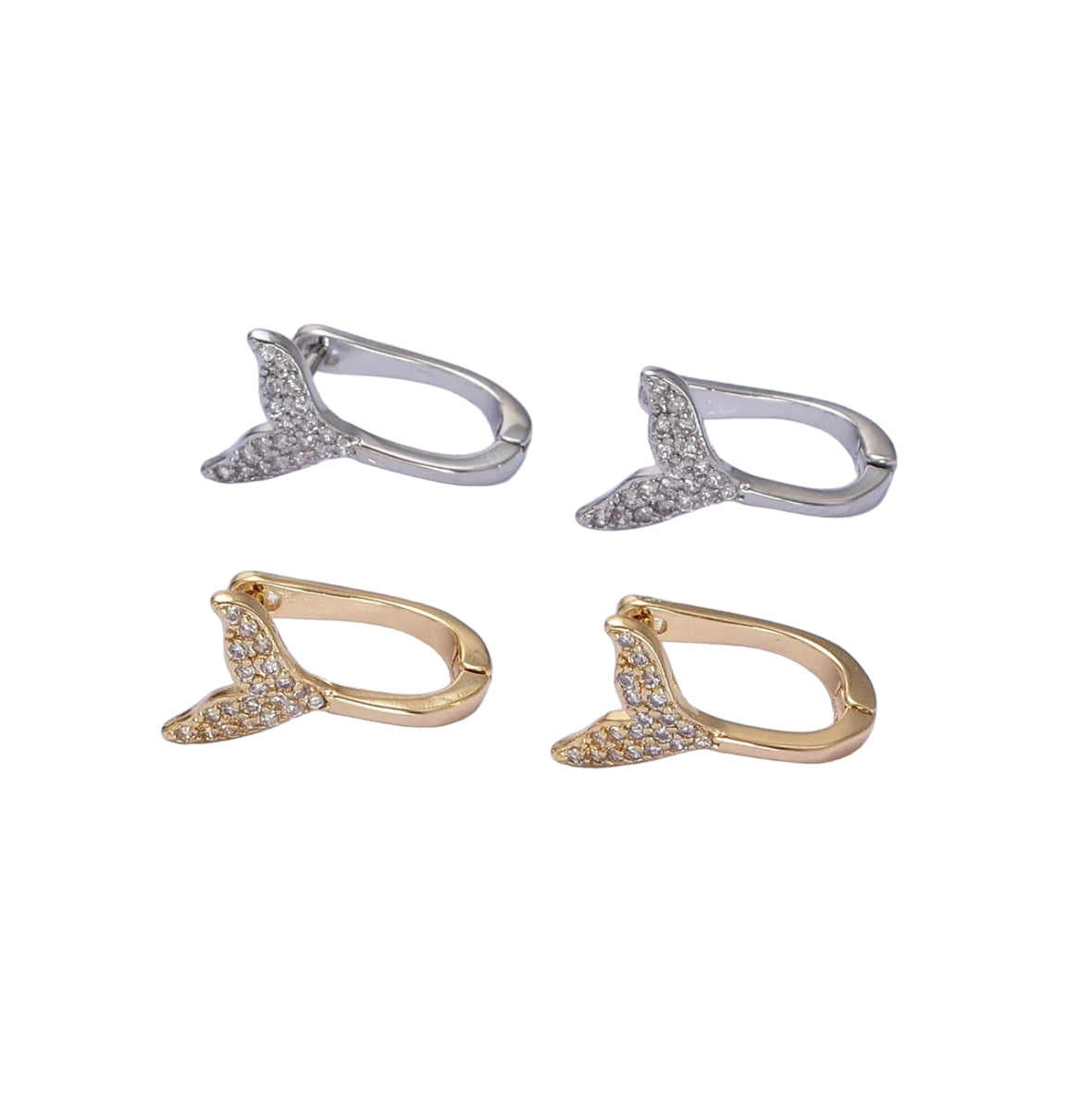 16K Gold Filled 13mm Paved Ocean Tail Earrings, Silver