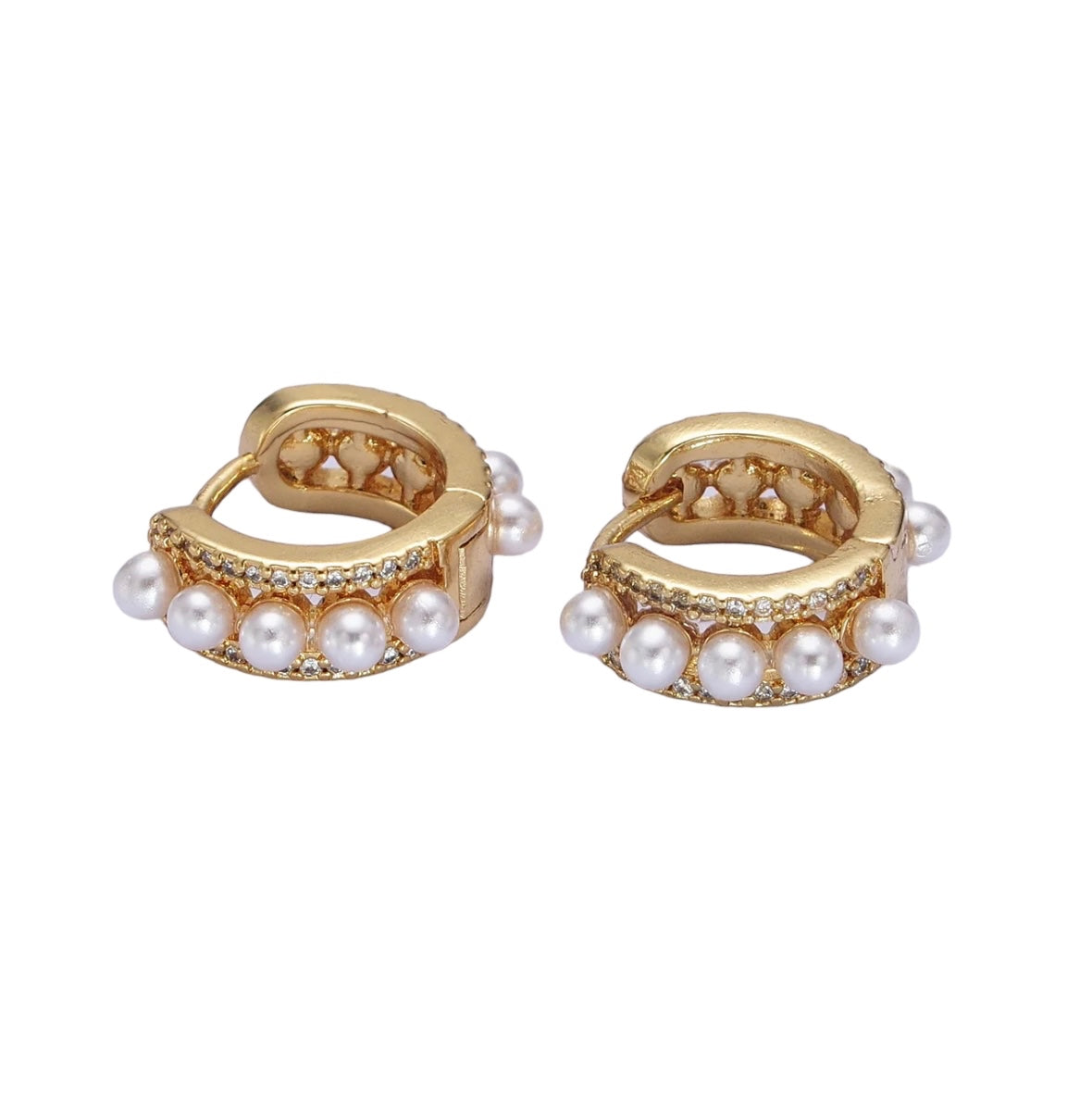 14K Gold Filled Pearl Huggie Hoop Earrings