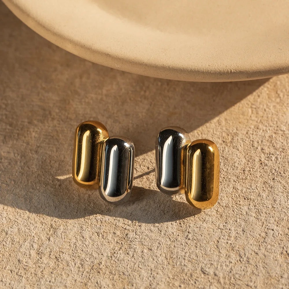 18K Two Tone Capsule Studs