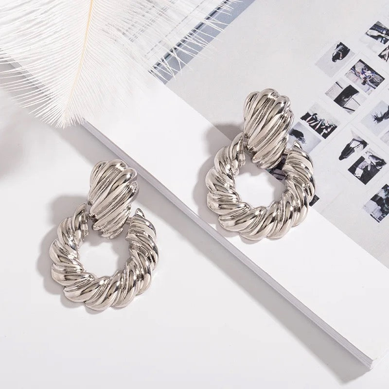 White Gold Filled French Twist Croissant Earrings