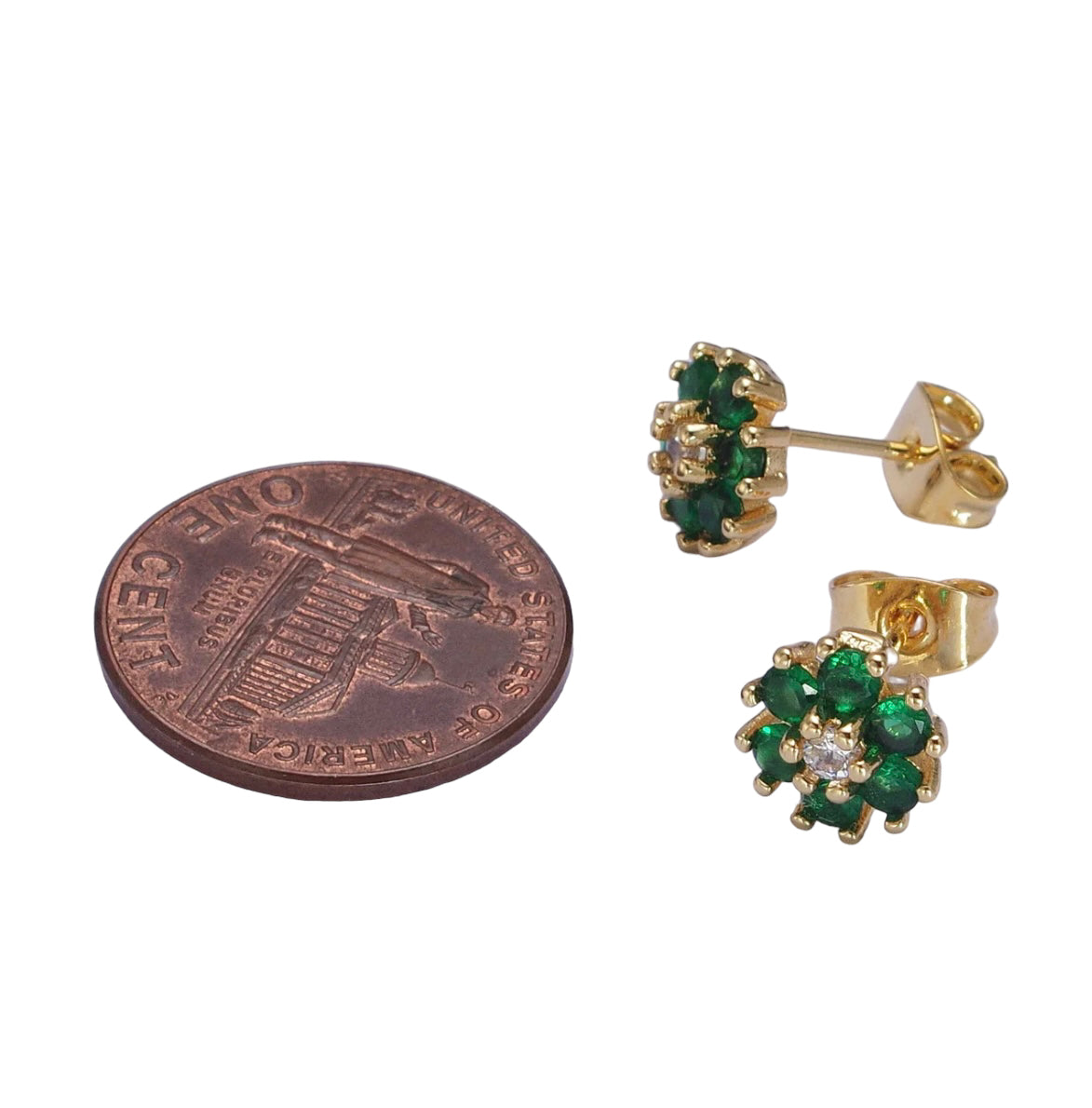 24K Gold Filled Dainty Emerald Green Flower Stud Earrings