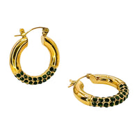 18K Half CZ Medium Hoops