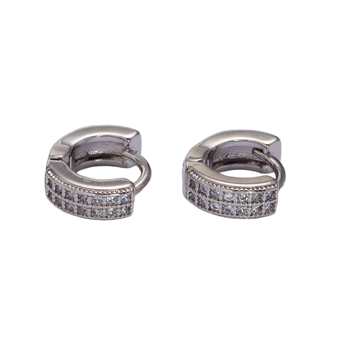 Silver Paved CZ Huggie Hoop Earrings