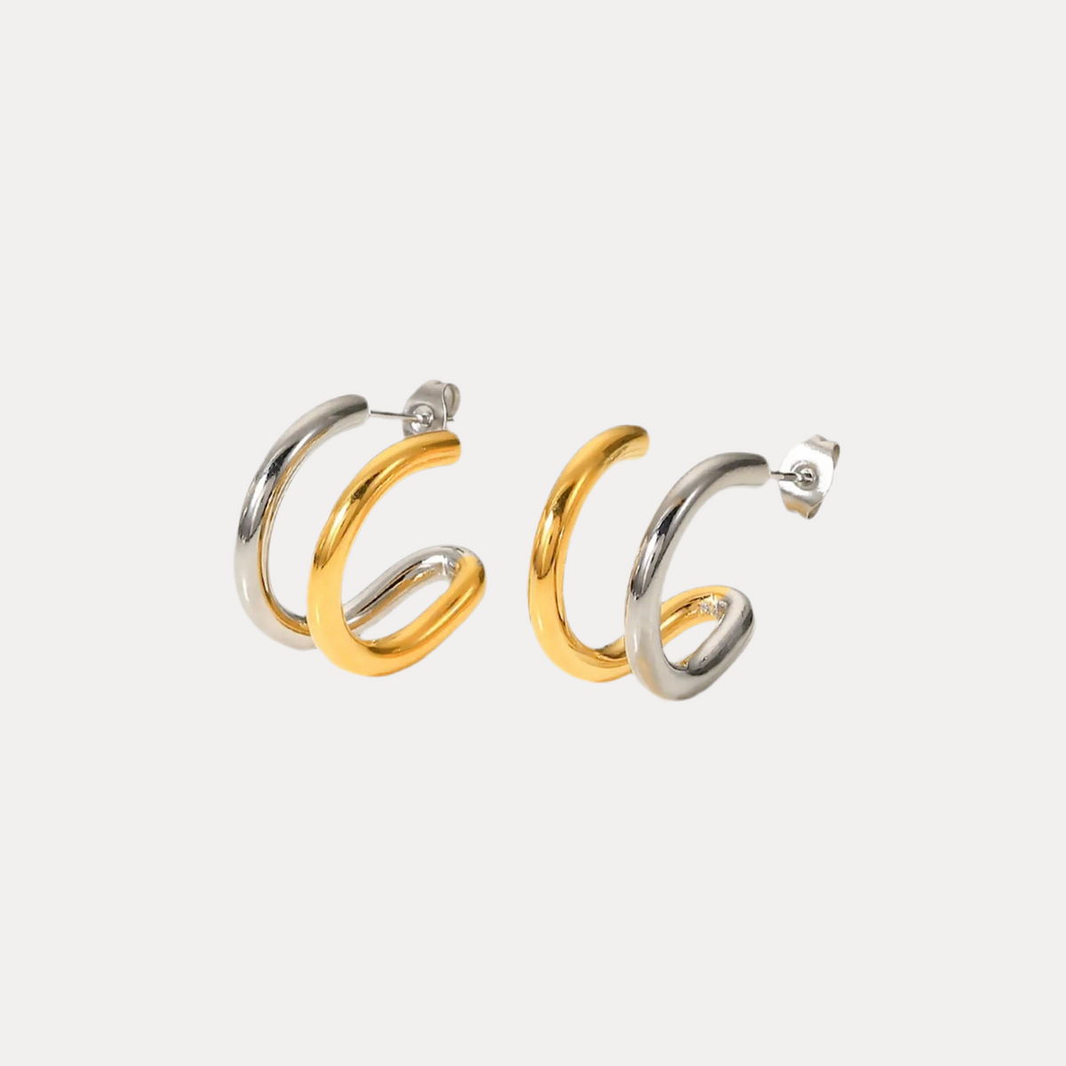Double Layer Hoops in 18K Gold-Plating and Silver