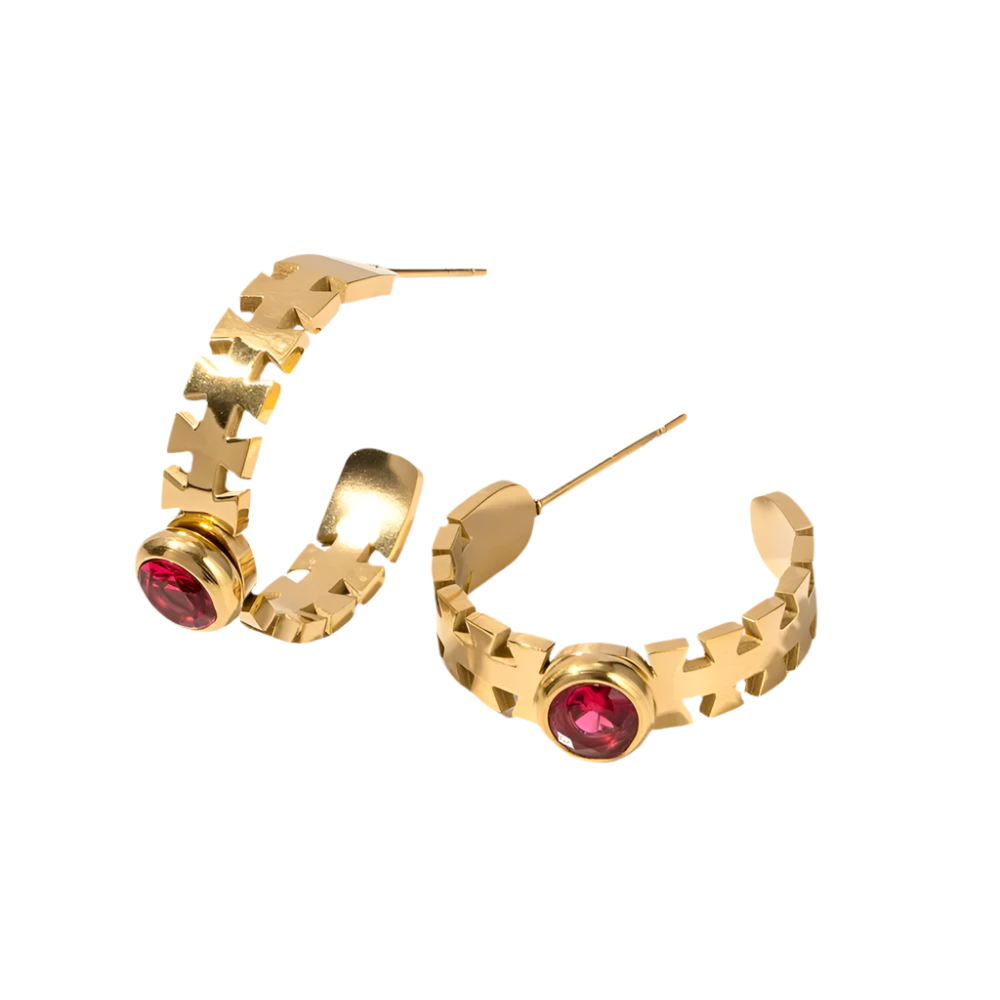 Ruby Hoops in 18K Gold-Plating with Cubic Zirconia
