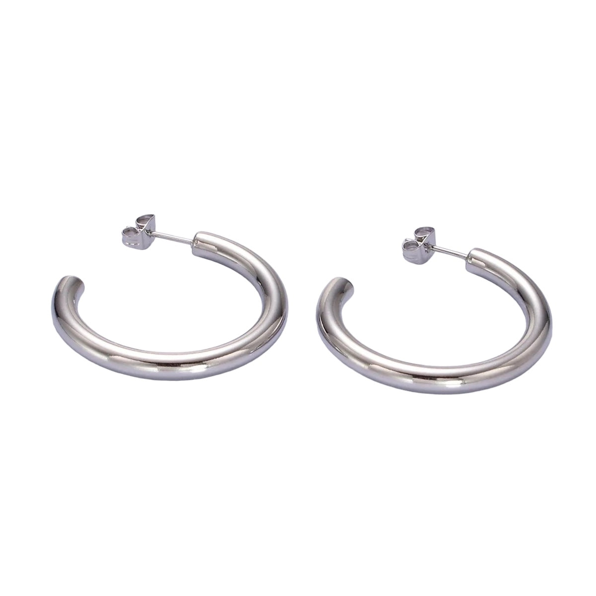 Silver Classic Smooth Open Hoops