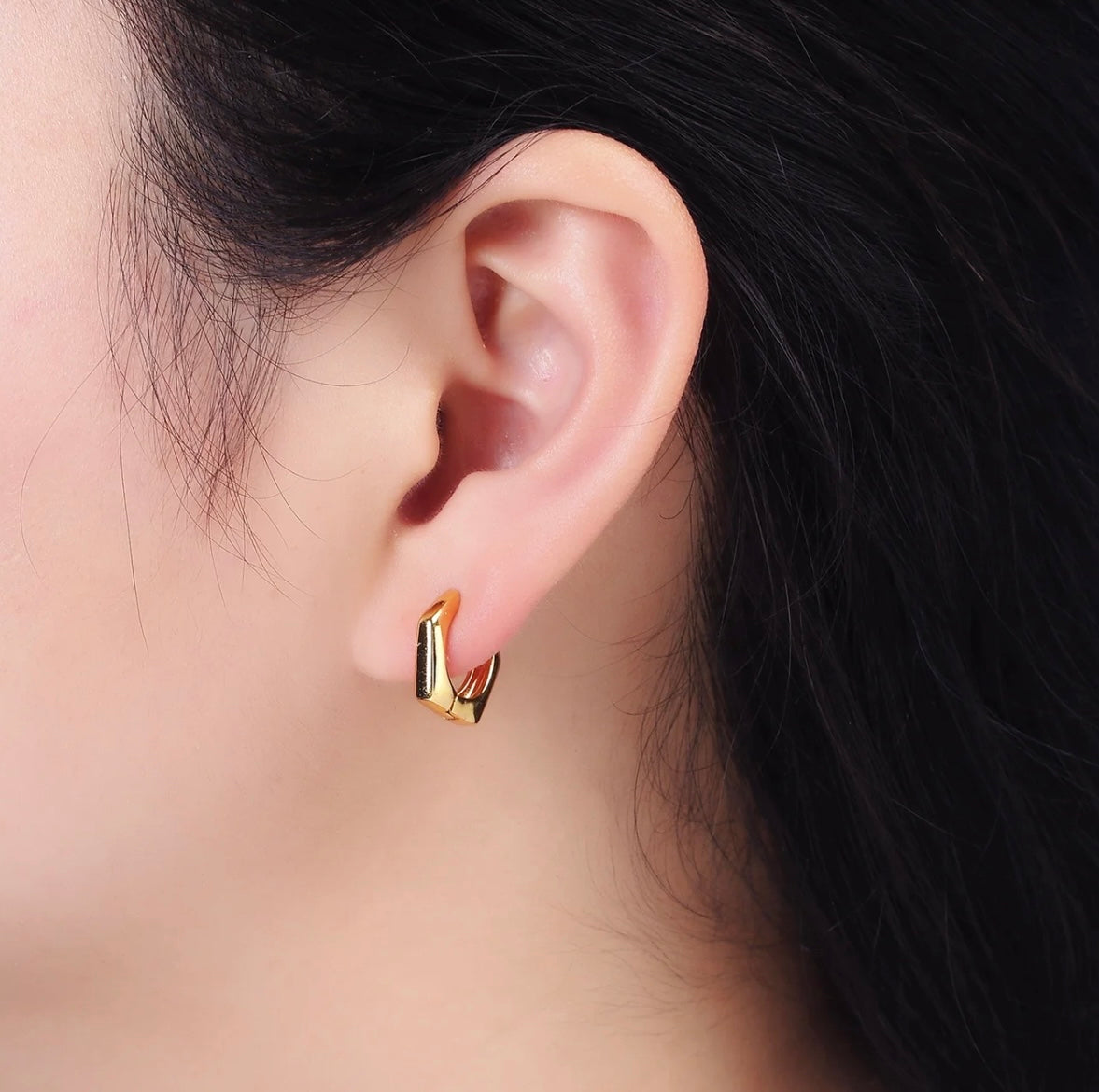 24K Gold Filled 13.5mm Rounded Hexagonal Huggie Earrings