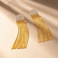 Diamond Long Chain Tassel in 18K Gold-Plating with Cubic Zirconia