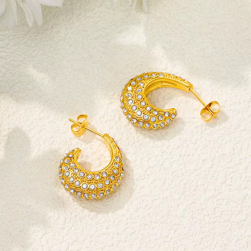 18K Gold Studded C Hoops