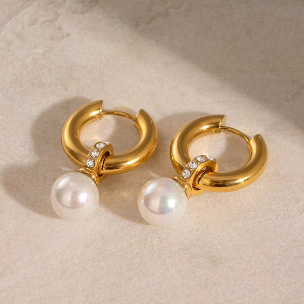 18K CZ Pearl Pendant Earrings