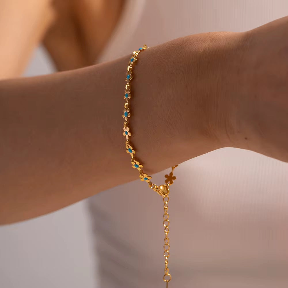 18K Gold Filled Turquoise Daisy Flower Jewelry