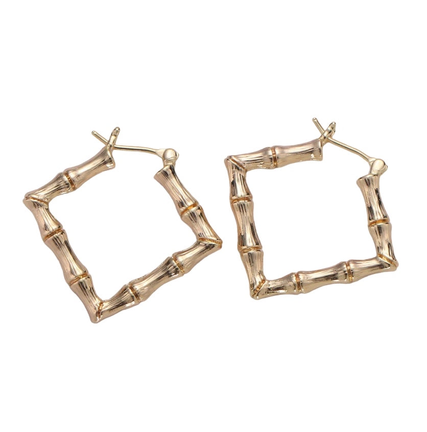 18K Gold Filled Bamboo Geometric Hoop Earrings