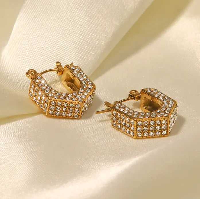 18K Chunky Clear CZ Hoop Earrings