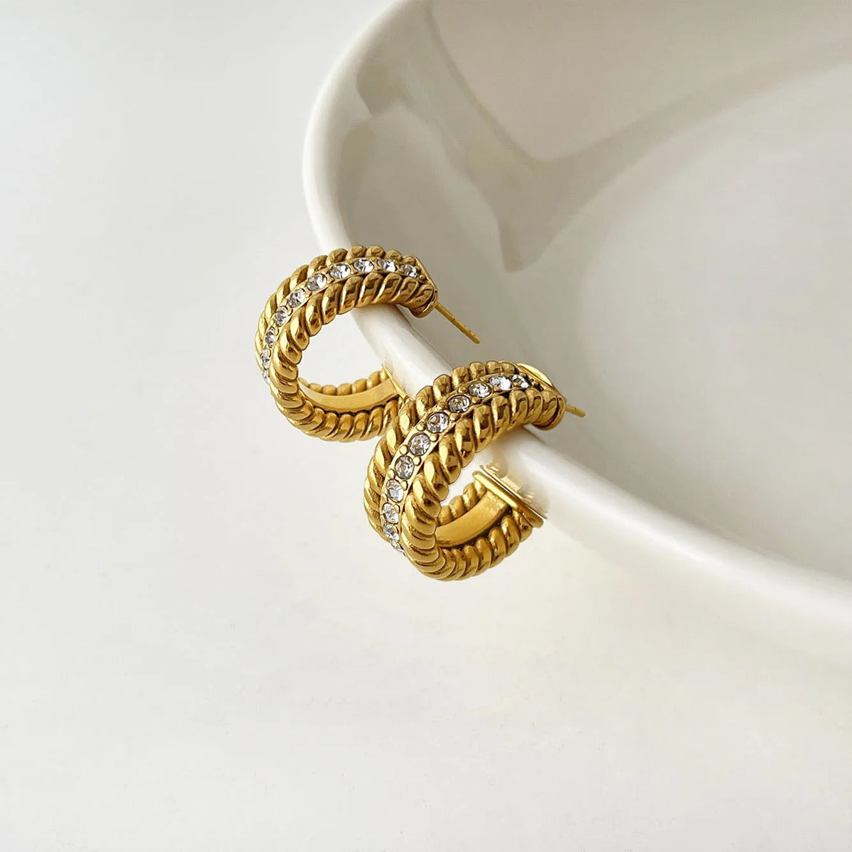 18K CZ Lined Hoop Earrings