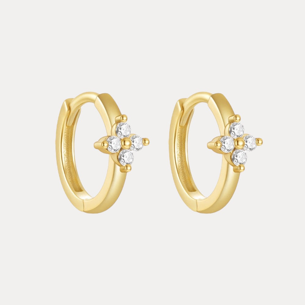 Pave Four Leaf Huggies in 18K Gold-Plating or Silver with Cubic Zirconia