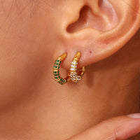 18K Bamboo Studded Hoop Earrings