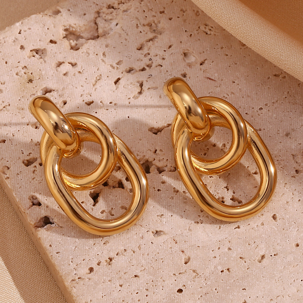 18K Double Hoop Stud Earrings