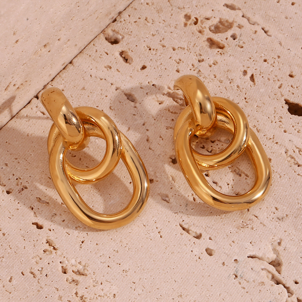 18K Double Hoop Stud Earrings