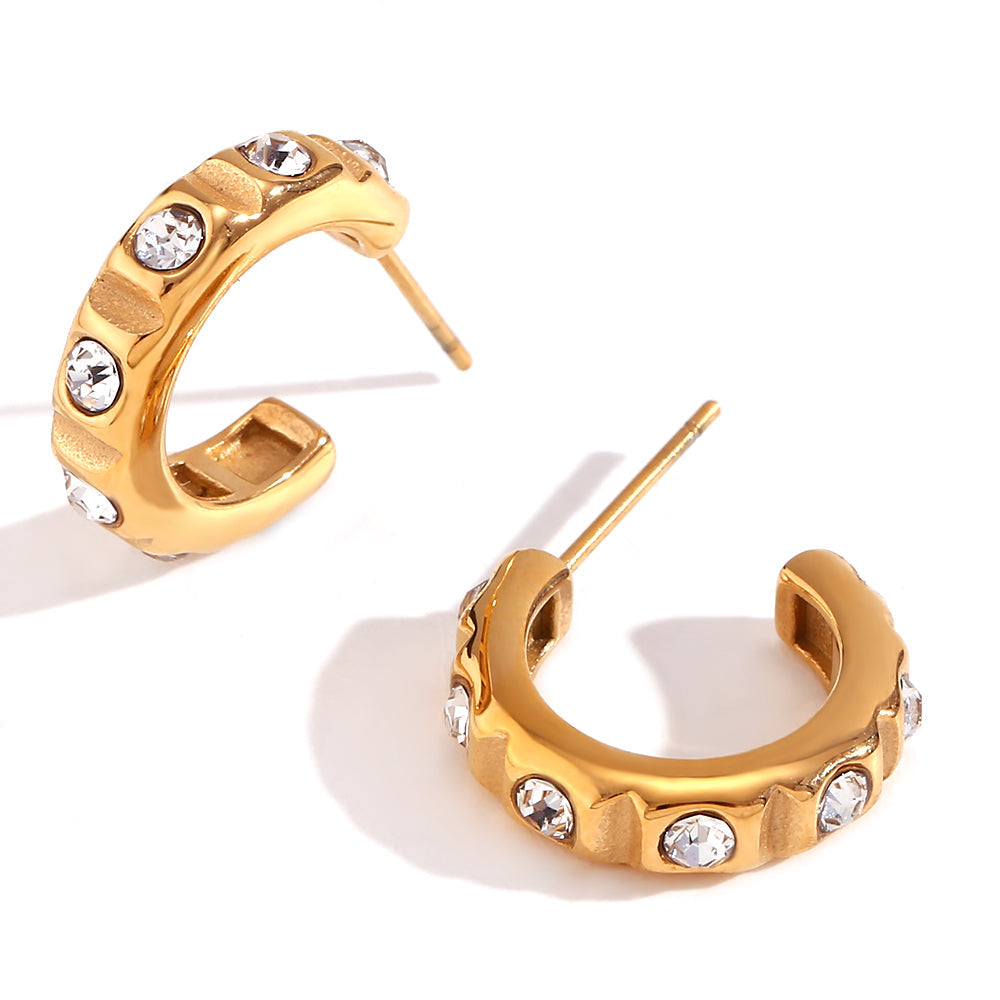 18K CZ Small C Hoop Earrings
