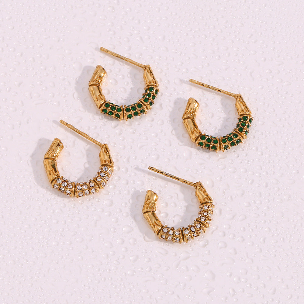 18K Bamboo Studded Hoop Earrings