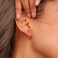 18K Bamboo Studded Hoop Earrings