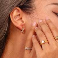 18K Bamboo Studded Hoop Earrings