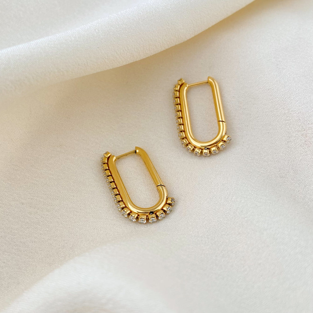 18K Long U-shaped Zircon Earrings