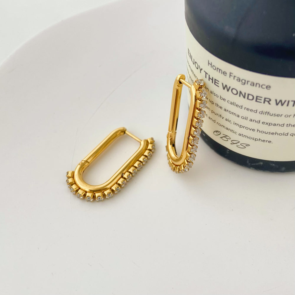 18K Long U-shaped Zircon Earrings