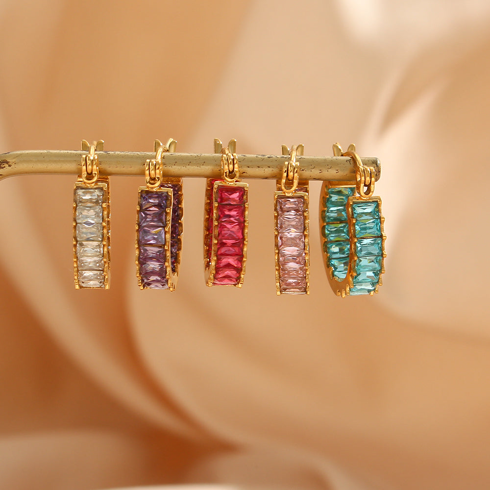 18K CZ Baguette Hoop Earrings