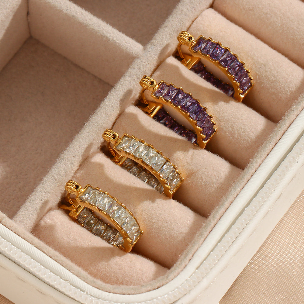 18K CZ Baguette Hoop Earrings
