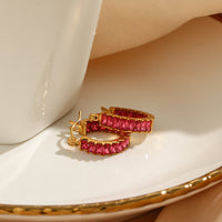18K CZ Baguette Hoop Earrings