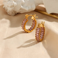 18K CZ Baguette Hoop Earrings