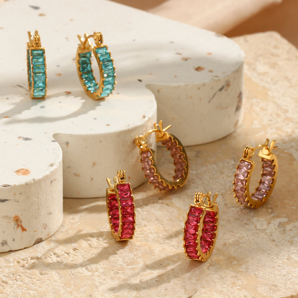 18K CZ Baguette Hoop Earrings