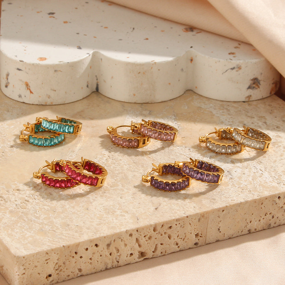 18K CZ Baguette Hoop Earrings