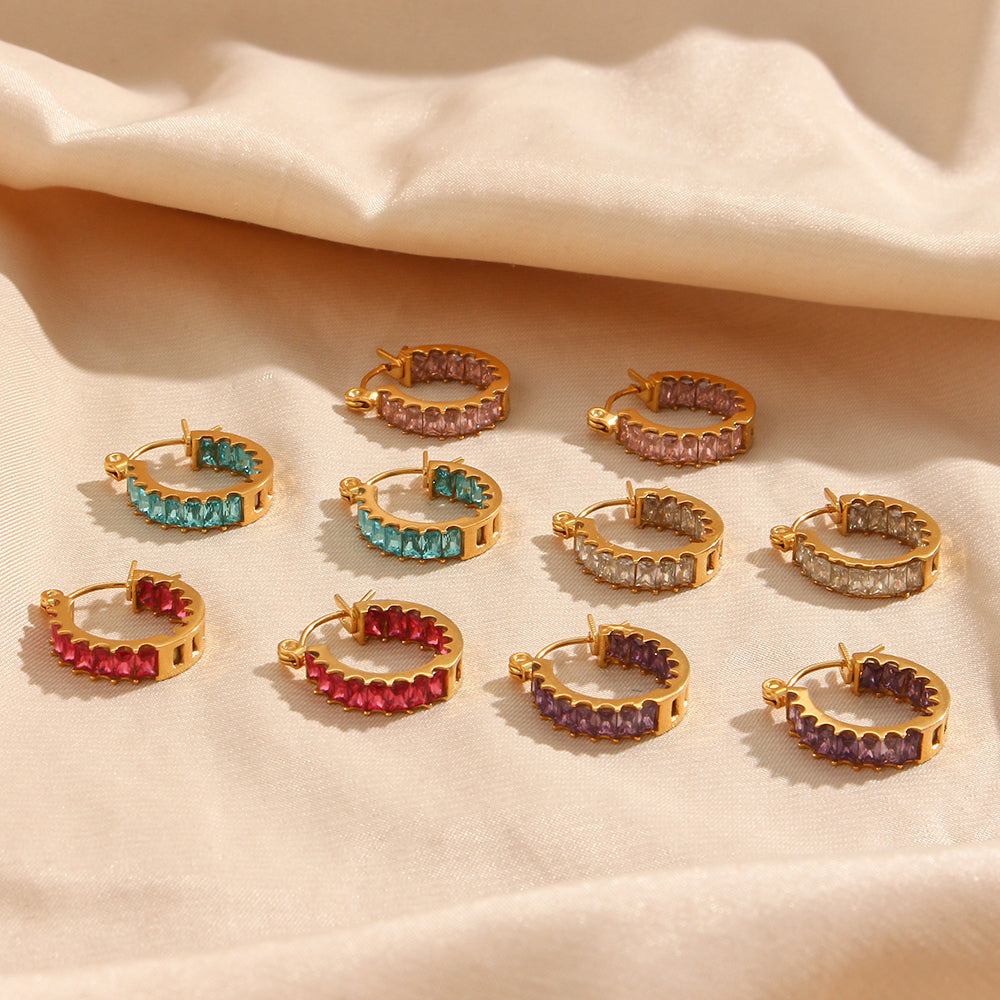 18K CZ Baguette Hoop Earrings