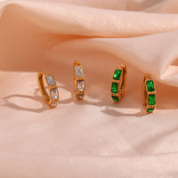 18K CZ Lined Hoop Earrings