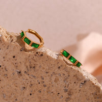 18K CZ Lined Hoop Earrings