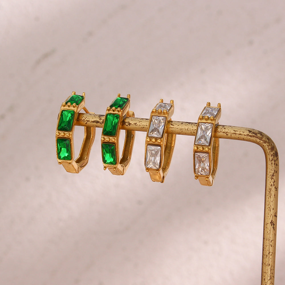 18K CZ Lined Hoop Earrings